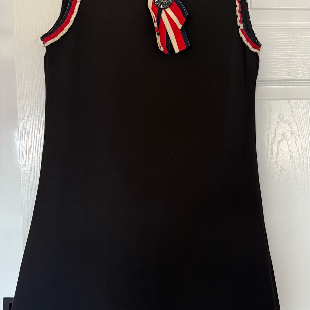 Black Dress with Red and White Trim